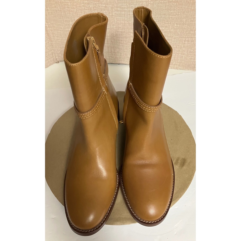 Tory Burch Miller Ankle Boots Women 9M Tan Excellent Leather Gold Logo Block - Picture 5 of 14